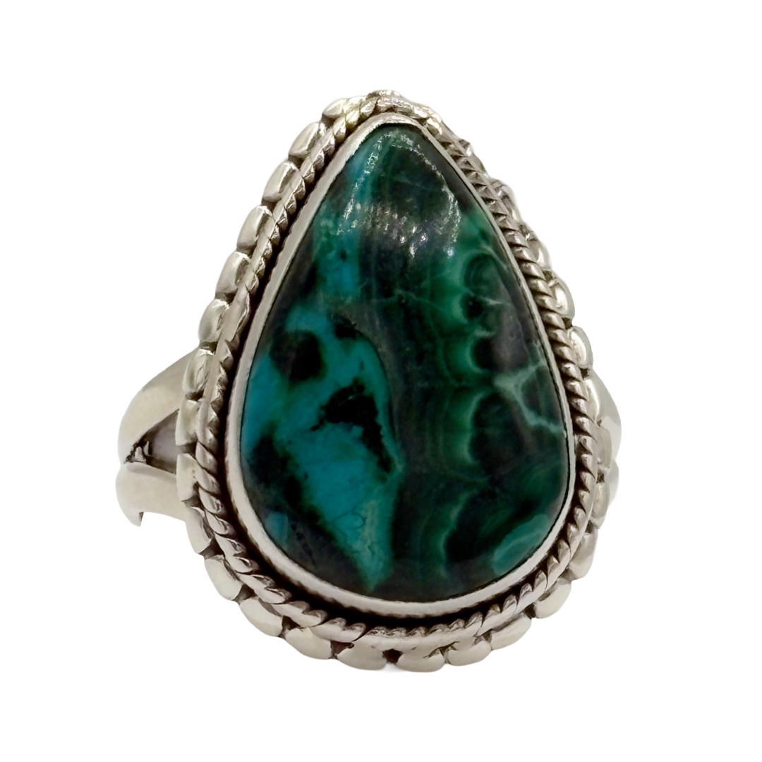 Chrysocolla Malachite Drop Ring