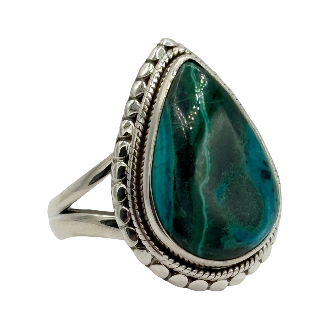 Chrysocolla Malachite Drop Ring