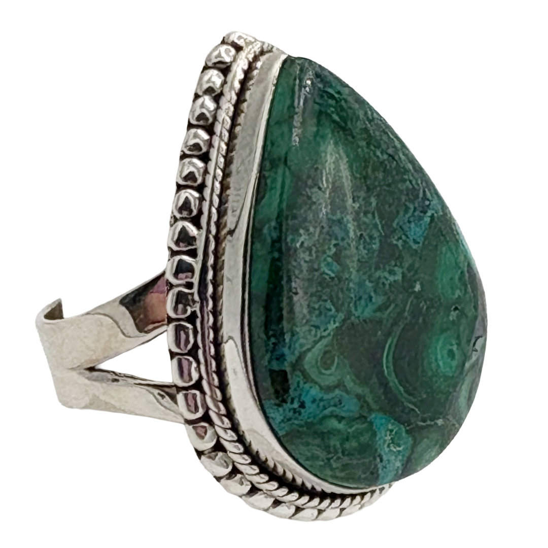 Chrysocolla Malachite Drop Ring