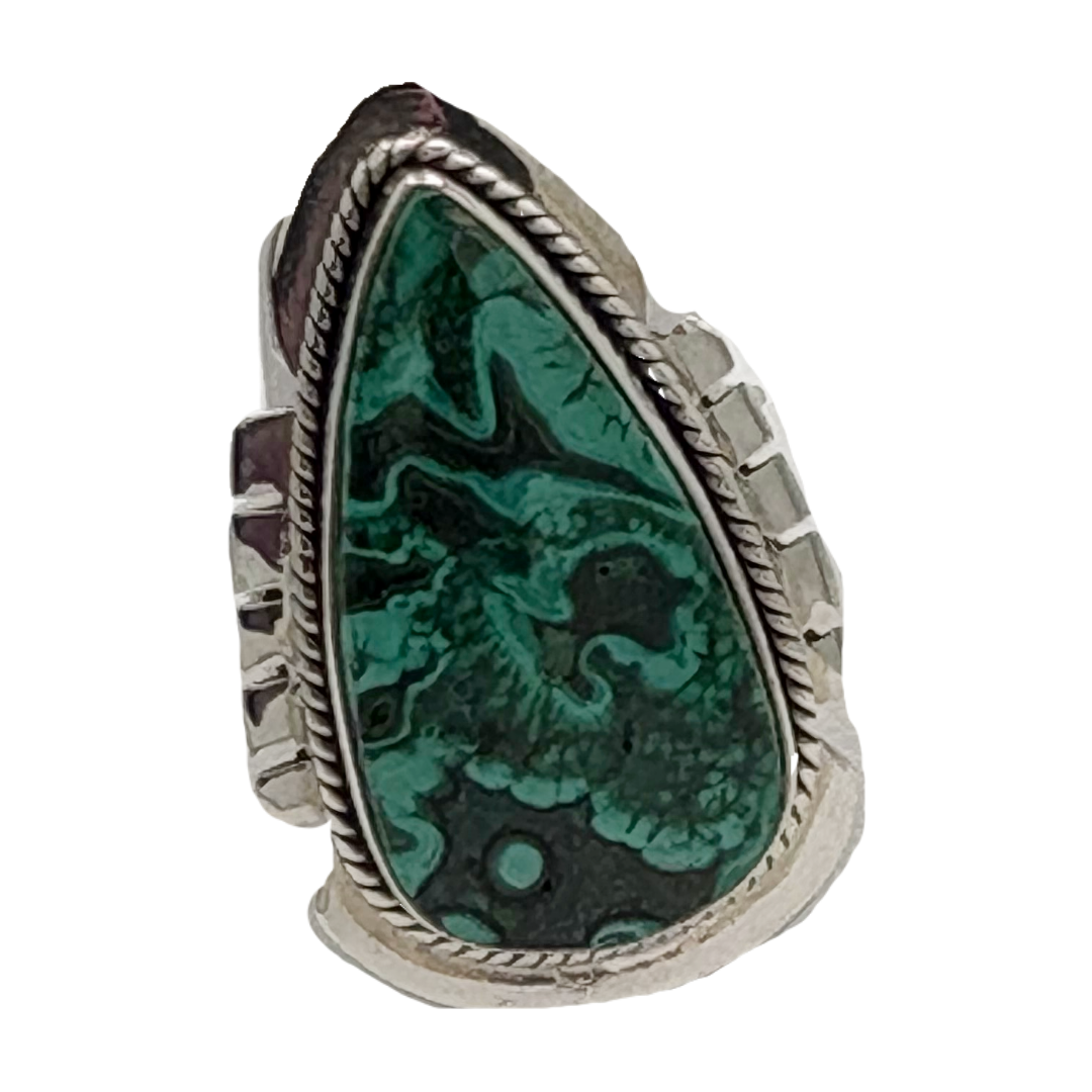 Chrysocolla Malachite Feather Ring