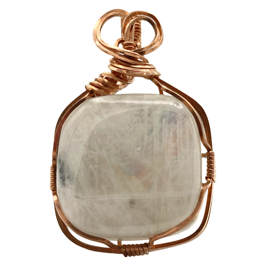 Square Moonstone Copper Heart Pendant