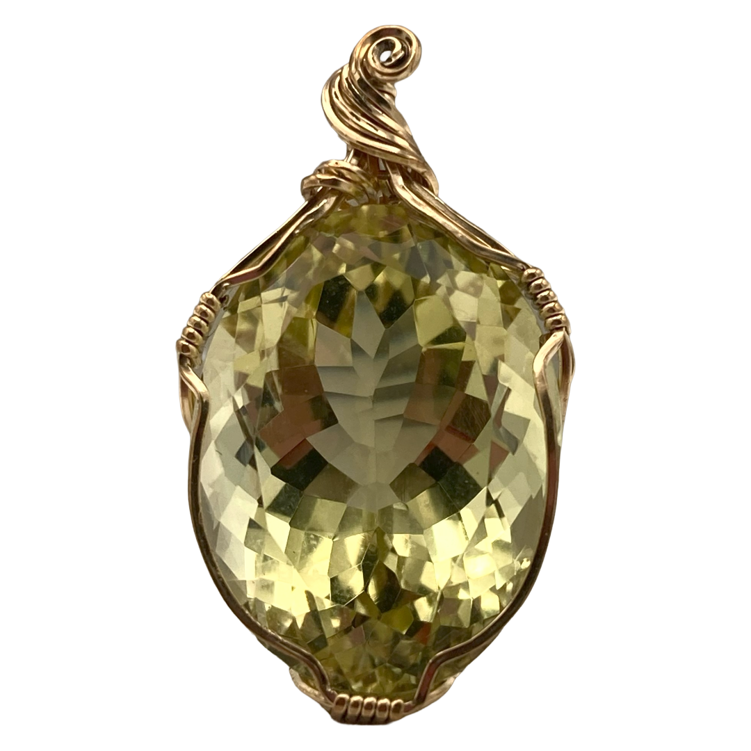 Lemon Quartz Gemstone Gold Twist Pendant