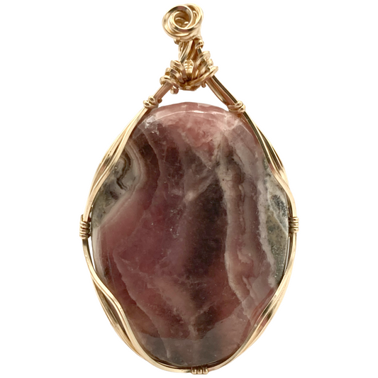 Rhodochrosite Gold Twist Pendant