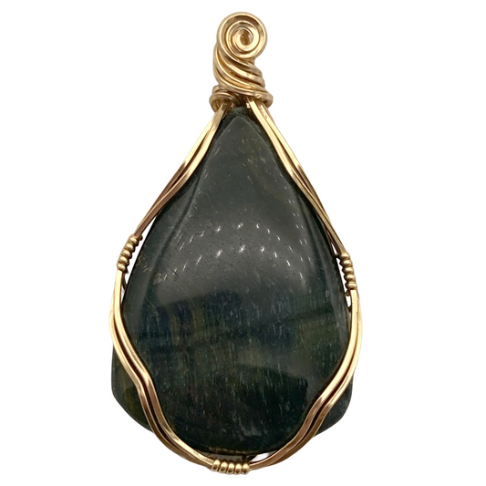 Blue Tigerseye Gold Twist Pendant