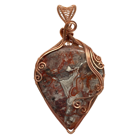 Crazy Lace Agate Copper Heart Pendant