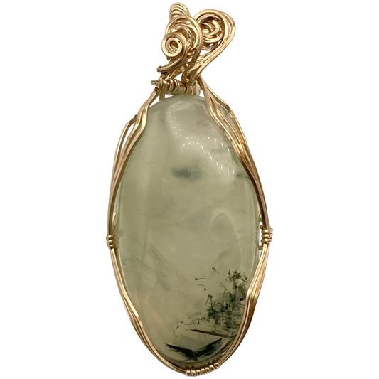 Prehnite Triple Gold Twist Pendant