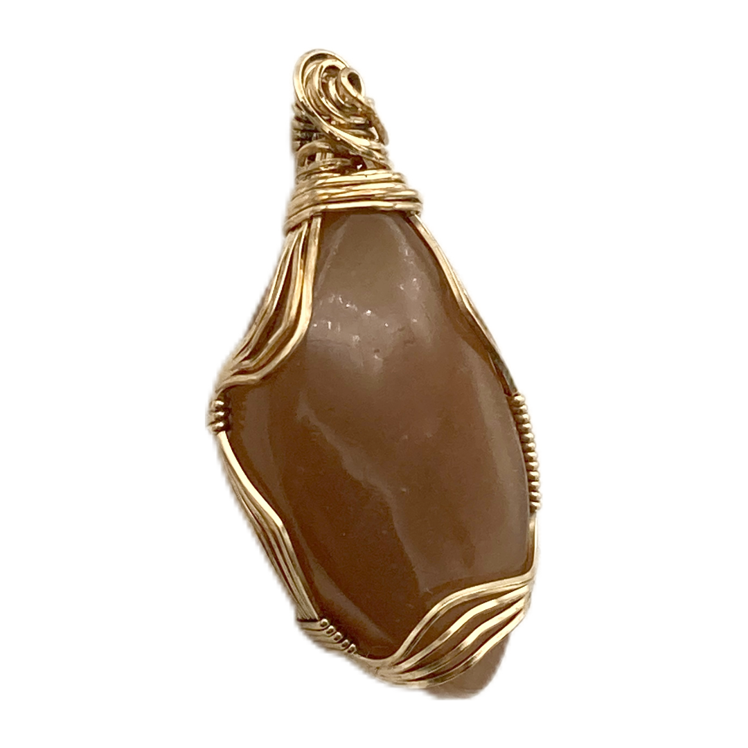 Peach Sunstone Gold Twist Pendant