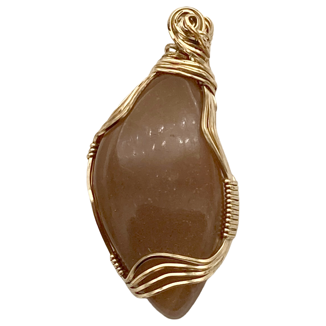 Peach Sunstone Gold Twist Pendant