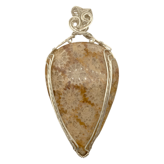 Fossil Coral Twisted Heart Pendant