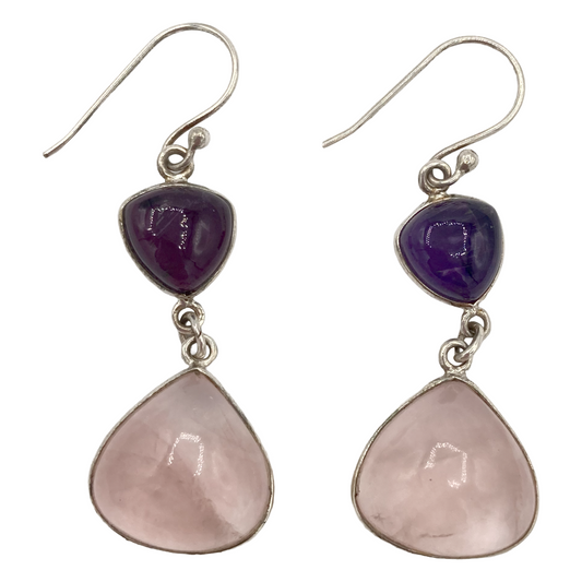 Rose Quartz and Amethyst Dangle Earrings