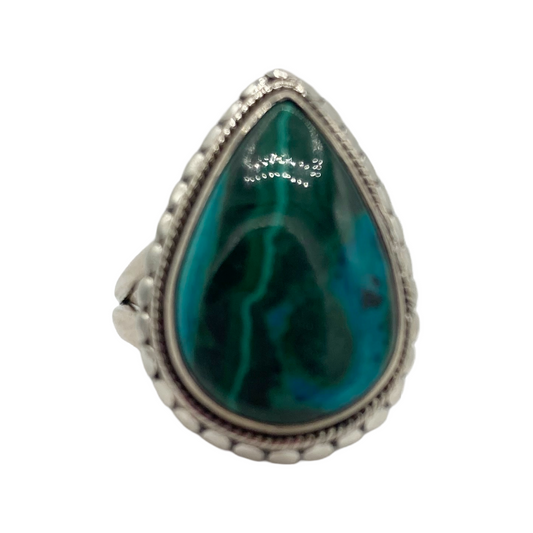 Chrysocolla Malachite Drop Ring